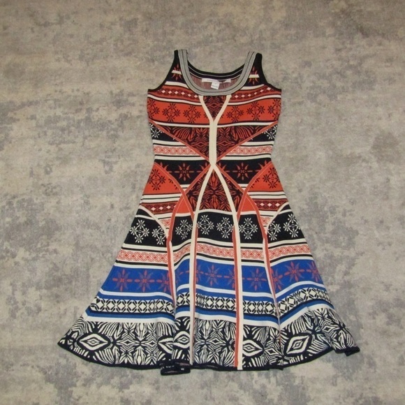 Diane Von Furstenberg Desert Bands Abstact Multi Color Fit & Flare Scuba Dress P - Picture 7 of 12